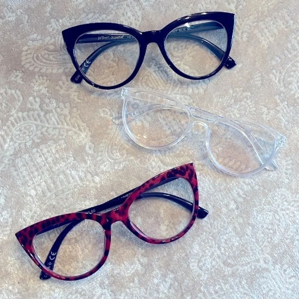 Brand New Betsey Johnson Set of 3 Blue Light Blocking Computer Glasses Cat Eye